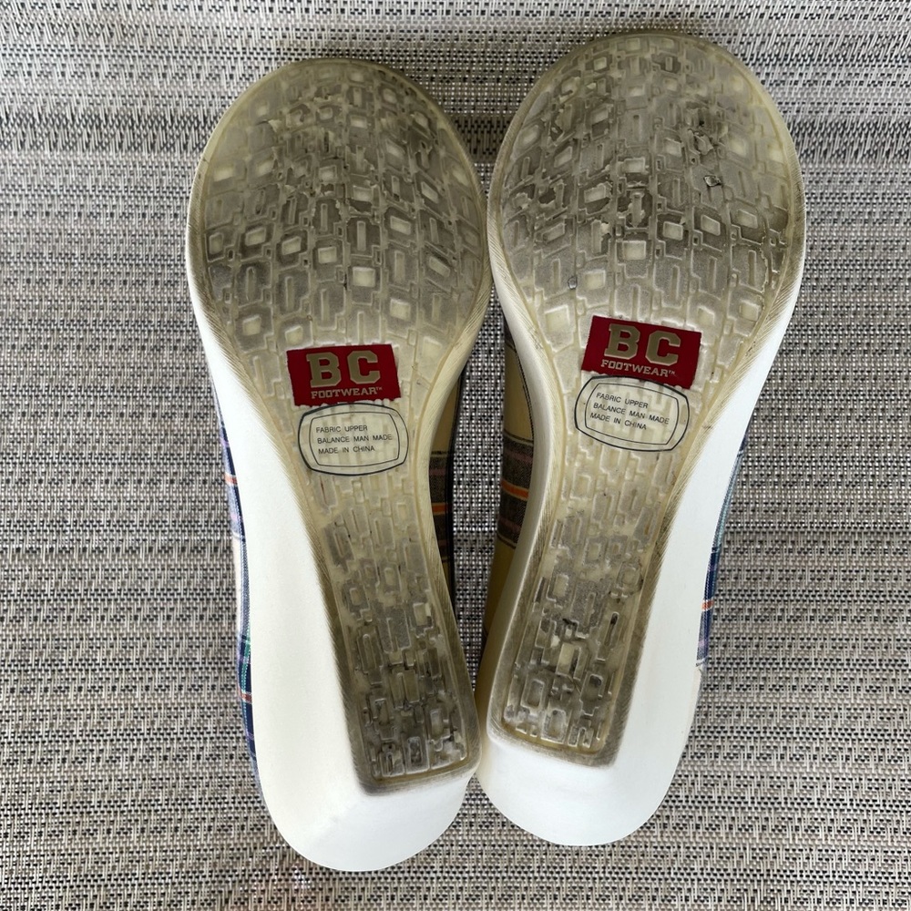 BC Footwear Plaid Fabric Peep-toe Wedges Navy Blue Size 9 - Picture 11 of 13